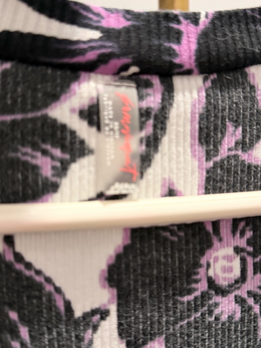 Free People Black & Pink Floral Ribbed Henley Long Sleeve Top - Picture 3 of 3